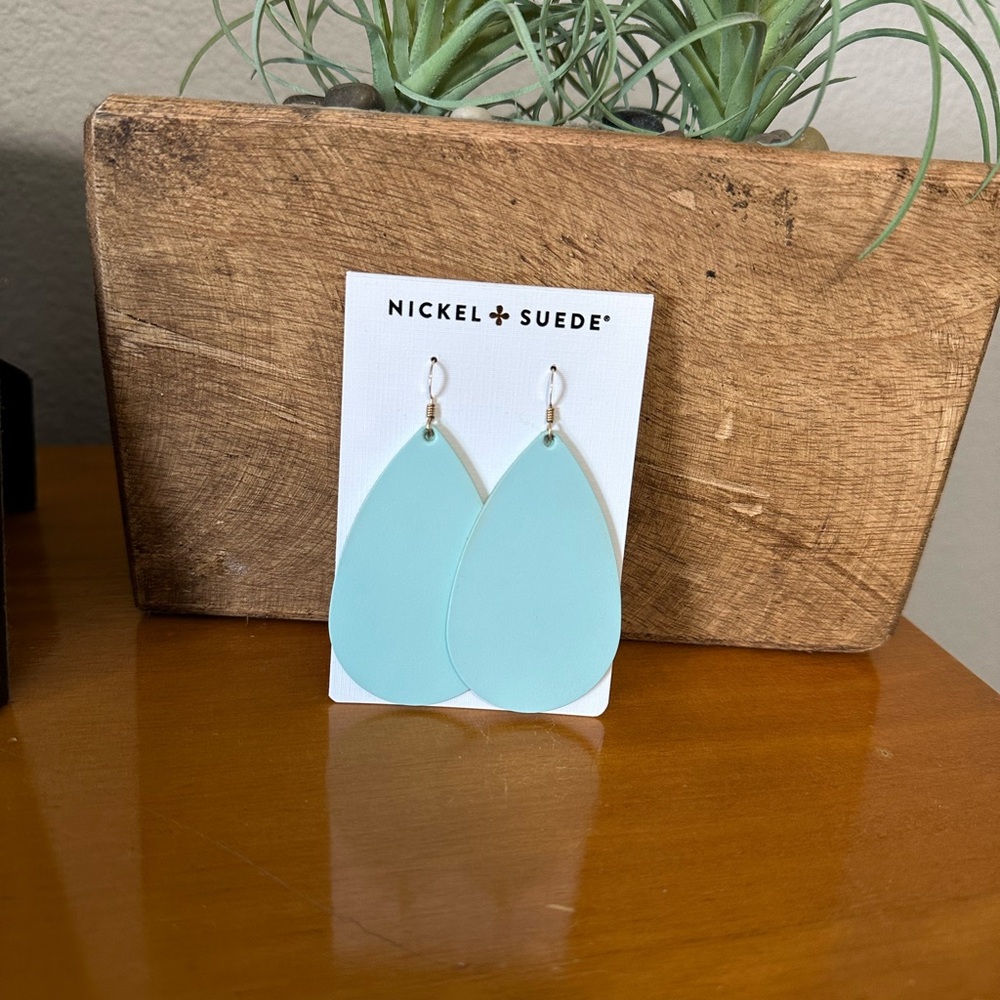 Nickel + Suede Teardrop Earrings in Light Teal
